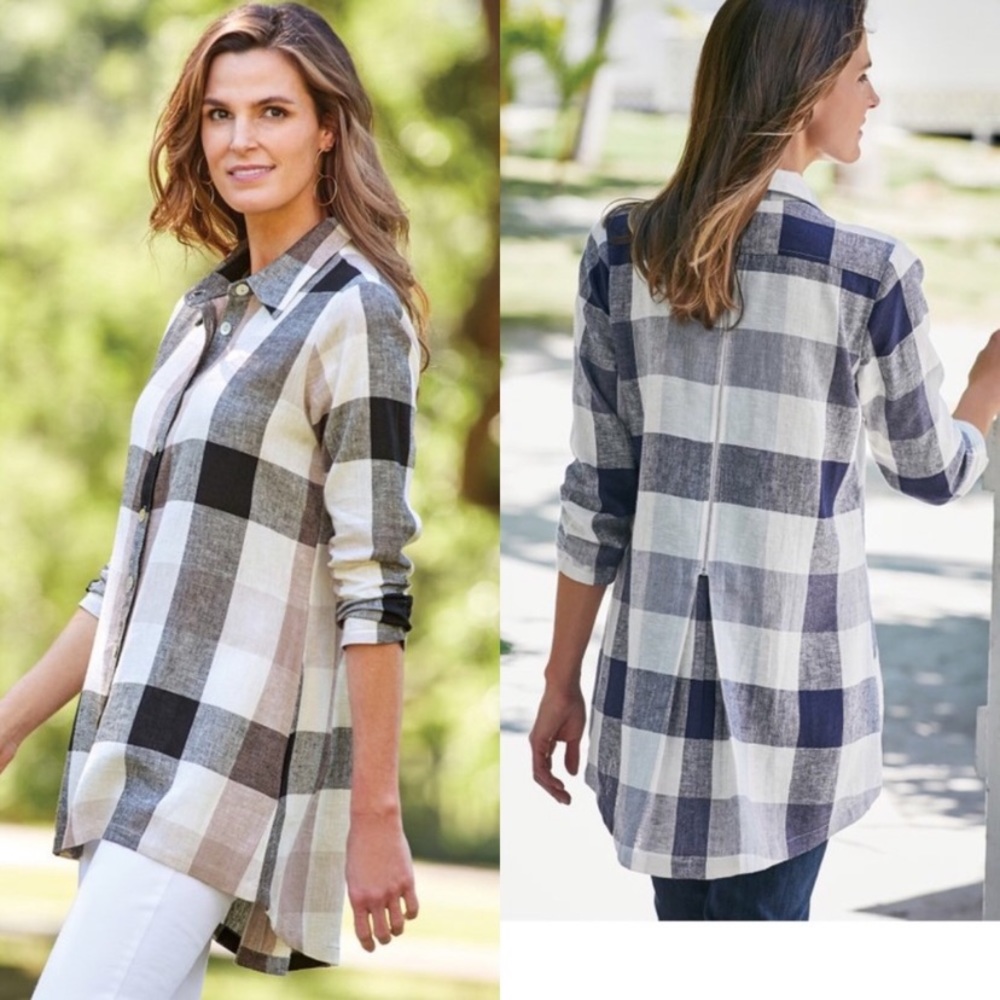 Soft Surroundings Carreaux Plaid linen Shirt